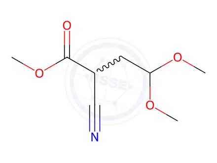 Chemical structure of Butanoic acid, 2-cyano-4,4-dimethoxy-, methyl ester (9CI)