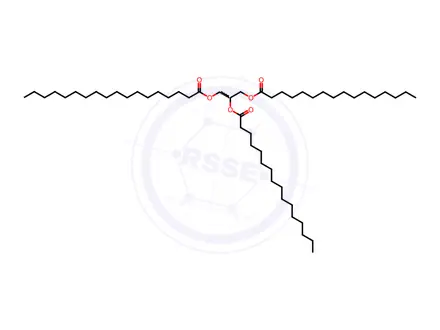 Chemical structure of Octadecanoic acid, 2,3-bis[(1-oxohexadecyl)oxy]propyl ester