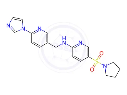 Chemical structure of N-((6-(1H-Imidazol-1-yl)pyridin-3-yl)methyl)-5-(pyrrolidin-1-ylsulfonyl)pyridin-2-amine