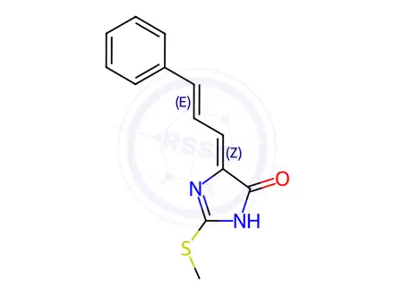 Chemical structure of (4Z)-2-(Methylsulfanyl)-4-[(2E)-3-phenylprop-2-en-1-ylidene]-4,5-dihydro-1H-imidazol-5-one