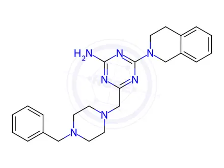 Chemical structure of Isoquinoline, 1,2,3,4-tetrahydro-2-(4-amino-6-((4-benzyl-1-piperazinyl)methyl)-s-triazin-2-yl)-