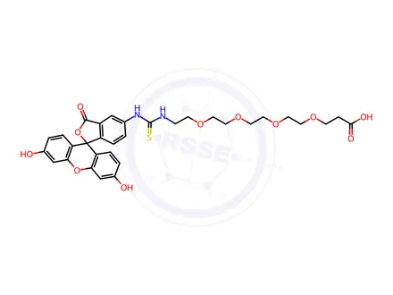 Chemical structure of 1-((3',6'-dihydroxy-3-oxo-3H-spiro[isobenzofuran-1,9'-xanthen]-5-yl)amino)-1-thioxo-5,8,11,14-tetraoxa-2-azaheptadecan-17-oic acid