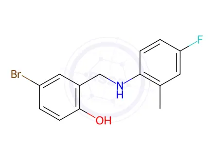 Chemical structure of 4-Bromo-2-[(4-fluoro-2-methylanilino)methyl]benzenol