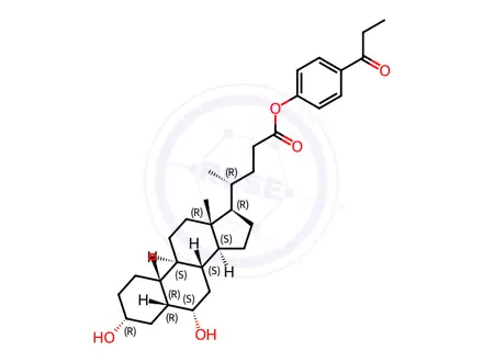 Chemical structure of (3α,5β,6α)-3,6-Dihydroxycholan-24-oic Acid 4-(1-Oxopropyl)phenyl Ester