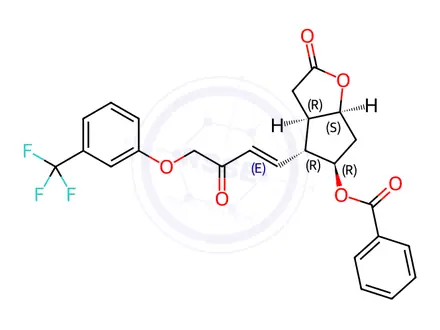 Chemical structure of (3aR,4R,5R,6aS)-5-(Benzoyloxy)hexahydro-4-[(1E)-3-oxo-4-[3-(trifluoromethyl)phenoxy]-1-buten-1-yl]-2H-cyclopenta[b]furan-2-one