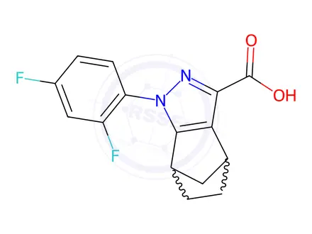 Chemical structure of (4S,7R)-1-(2,4-Difluorophenyl)-4,5,6,7-tetrahydro-1H-4,7-methanoindazole-3-carboxylic acid