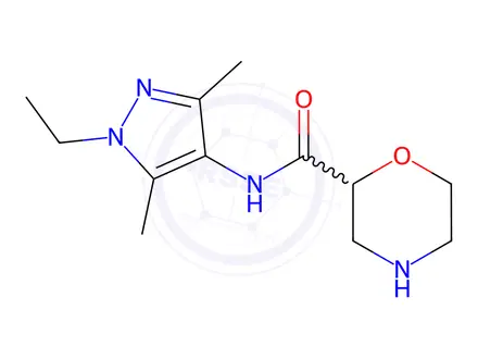 Chemical structure of Morpholine-2-carboxylic acid (1-ethyl-3,5-dimethyl-1H-pyrazol-4-yl)-amide dihydrochloride