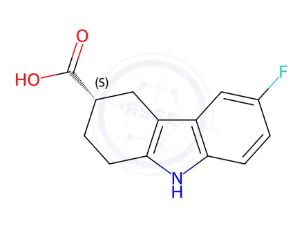 Chemical structure of (S)-6-fluoro-2,3,4,9-tetrahydro-1H-carbazole-3-carboxylic acid