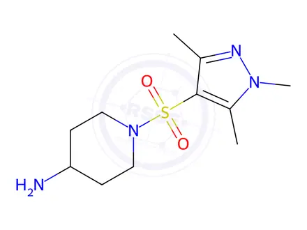 Chemical structure of 1-((1,3,5-Trimethyl-1H-pyrazol-4-yl)sulfonyl)piperidin-4-amine hydrochloride