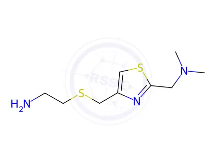 Chemical structure of 2-(((2-((Dimethylamino)methyl)thiazol-4-yl)methyl)thio)ethanamine hydrochloride(1:x)