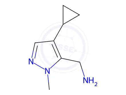 Chemical structure of (4-cyclopropyl-1-methyl-1H-pyrazol-5-yl)methanamine hydrochloride