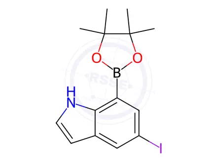 Chemical structure of 5-Iodo-7-(4,4,5,5-tetramethyl-1,3,2-dioxaborolan-2-yl)-1H-indole