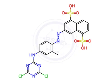 Chemical structure of 3-[[4-[(4,6-dichloro-1,3,5-triazin-2-yl)amino]-o-tolyl]azo]naphthalene-1,5-disulphonic acid