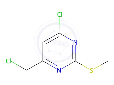 Chemical structure of 4-chloro-6-(chloromethyl)-2-(methylsulfanyl)pyrimidine