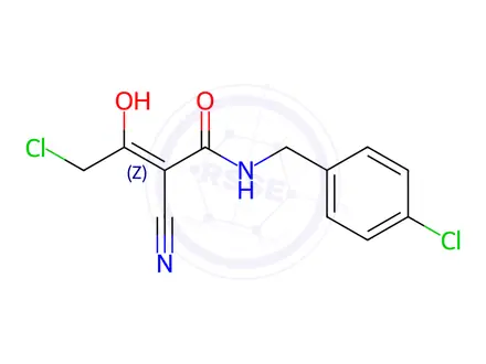 Chemical structure of 4-Chloro-2-cyano-3-hydroxy-but-2-enoic acid 4-chloro-benzylamide