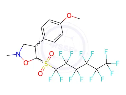 Chemical structure of Isoxazolidine, 4-(4-methoxyphenyl)-2-methyl-5-[(1,1,2,2,3,3,4,4,5,5,6,6,6-tridecafluorohexyl)sulfonyl]-