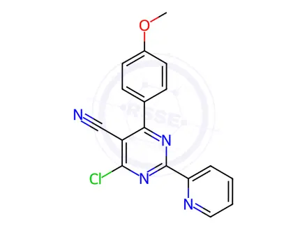Chemical structure of 4-Chloro-6-(4-methoxyphenyl)-2-(2-pyridinyl)-5-pyrimidinecarbonitrile
