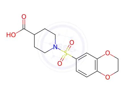 Chemical structure of 1-(2,3-Dihydro-benzo[1,4]dioxine-6-sulfonyl)-piperidine-4-carboxylic acid