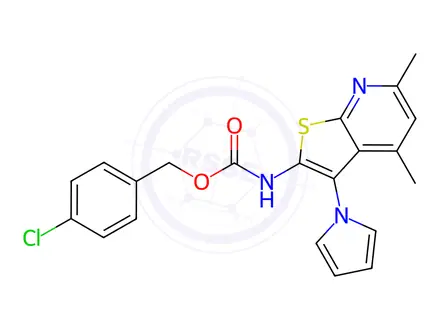 Chemical structure of (4-Chlorophenyl)methyl N-[4,6-dimethyl-3-(1H-pyrrol-1-yl)thieno[2,3-b]pyridin-2-yl]carbamate