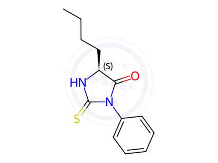 Chemical structure of 4-Imidazolidinone, 5-butyl-3-phenyl-2-thioxo-, (5S)-
