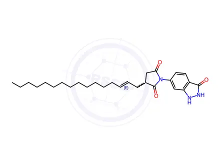 Chemical structure of 1-(2,3-dihydro-3-oxo-1H-indazol-6-yl)-3-(hexadec-2-enyl)pyrrolidine-2,5-dione