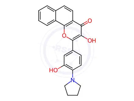 Chemical structure of 3-Hydroxy-2-[3-hydroxy-4-(pyrrolidin-1-yl)phenyl]benzo[h]chromen-4-one