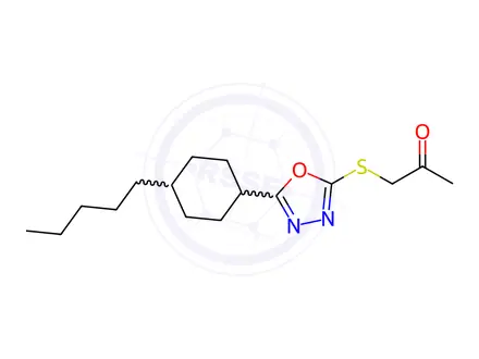 Chemical structure of 1-((5-(4-Pentylcyclohexyl)-1,3,4-oxadiazol-2-yl)thio)propan-2-one