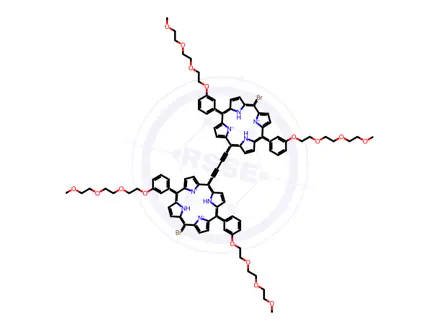 Chemical structure of Dibromo zinc bis[3-[2-[2-(2-methoxyethoxy)ethoxy]ethoxy]phenyl]porphyrin-ethinyl dimer