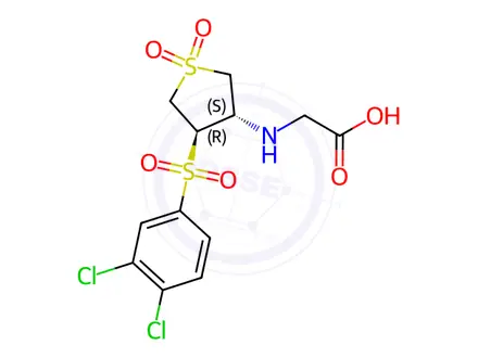Chemical structure of Glycine, N-[(3R,4S)-4-[(3,4-dichlorophenyl)sulfonyl]tetrahydro-1,1-dioxido-3-thienyl]-, rel-