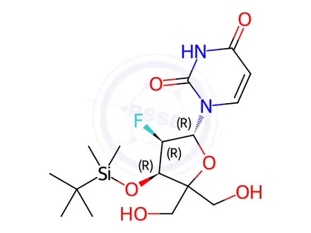 Chemical structure of Uridine, 2'-deoxy-3'-O-[(1,1-dimethylethyl)dimethylsilyl]-2'-fluoro-4'-C-(hydroxymethyl)-