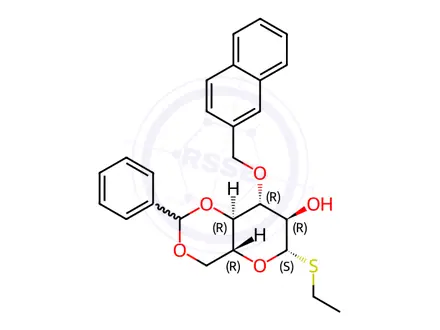 Chemical structure of (4AR,6S,7R,8R,8aR)-6-(ethylthio)-8-(naphthalen-2-ylmethoxy)-2-phenylhexahydropyrano[3,2-d][1,3]dioxin-7-ol