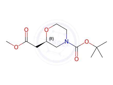 Chemical structure of (R)-tert-butyl 2-((methoxycarbonyl)methyl)morpholine-4-carboxylate