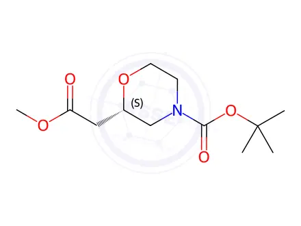 Chemical structure of (S)-tert-butyl 2-((methoxycarbonyl)methyl)morpholine-4-carboxylate