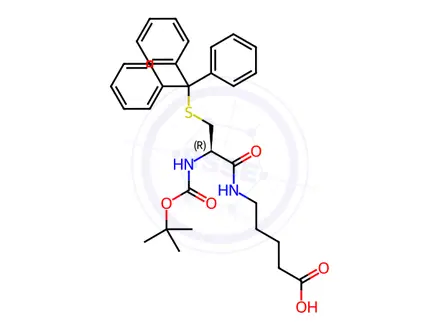 Chemical structure of Pentanoic acid, 5-[[(2R)-2-[[(1,1-dimethylethoxy)carbonyl]amino]-1-oxo-3-[(triphenylmethyl)thio]propyl]amino]-