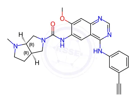 Chemical structure of (3aR,6aR)-N-(4-((3-ethynylphenyl)amino)-7-methoxyquinazolin-6-yl)-1-methylhexahydropyrrolo[3,4-b]pyrrole-5(1H)-carboxamide
