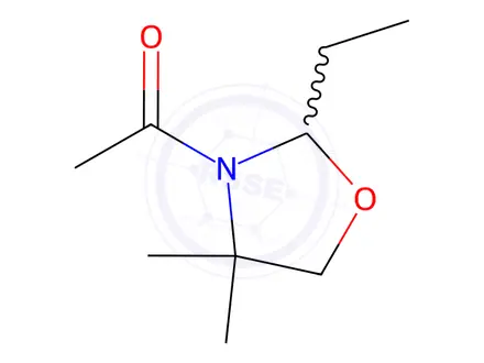 Chemical structure of Oxazolidine, 3-acetyl-2-ethyl-4,4-dimethyl-(9CI)