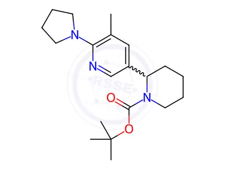 Chemical structure of Tert-butyl 2-(5-methyl-6-(pyrrolidin-1-yl)pyridin-3-yl)piperidine-1-carboxylate