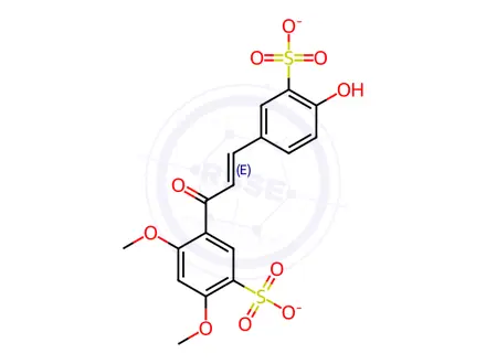 Chemical structure of 5-[3-(4-Hydroxy-3-sulfophenyl)-1-oxo-2-propenyl]-2,4-dimethoxybenzenesulfonic acid disodium salt