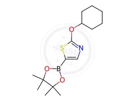 Chemical structure of 2-(Cyclohexyloxy)thiazole-5-boronic acid pinacol ester