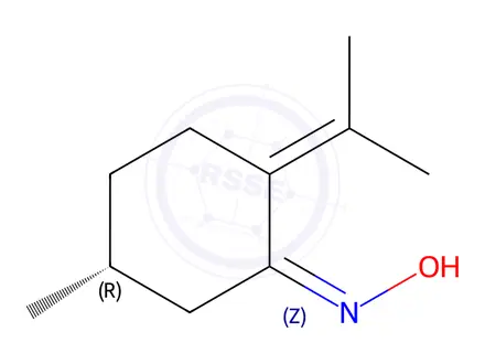 Chemical structure of Cyclohexanone, 5-methyl-2-(1-methylethylidene)-, oxime, [R-(Z)]-(9CI)