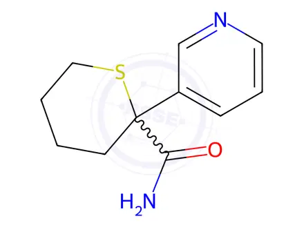 Chemical structure of 2-(Pyridin-3-yl)tetrahydro-2H-thiopyran-2-carboxamide