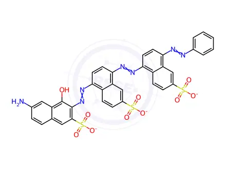 Chemical structure of trisodium 5-[(7-amino-1-hydroxy-3-sulphonato-2-naphthyl)azo]-8-[[4-(phenylazo)-6-sulphonatonaphthyl]azo]naphthalene-2-sulphonate
