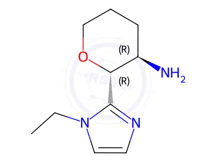Chemical structure of rac-(2R,3R)-2-(1-ethyl-1H-imidazol-2-yl)oxan-3-amine dihydrochloride, trans