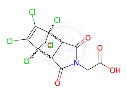 Chemical structure of (4,5,6,7,8,8-Hexachloro-1,3-dioxo-1,3,3a,4,7,7a-hexahydro-2H-4,7-methanoisoindol-2-yl)acetic acid