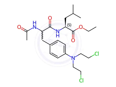 Chemical structure of Leucine, N-(N-acetyl-3-(p-(bis(2-chloroethyl)amino)phenyl)-DL-alanyl)-, ethyl ester, L-