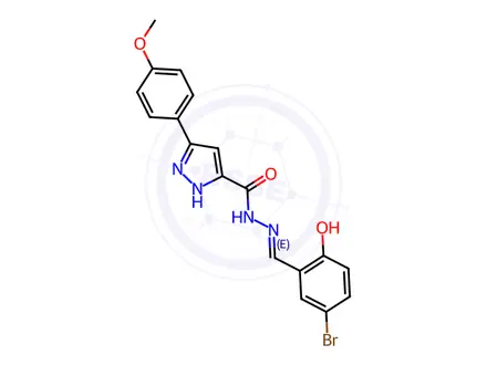 Chemical structure of (E)-N-(5-bromo-2-hydroxybenzylidene)-3-(4-methoxyphenyl)-1H-pyrazole-5-carbohydrazide