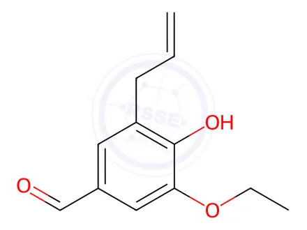 Chemical structure of Benzaldehyde, 3-ethoxy-4-hydroxy-5-(2-propenyl)-(9CI)