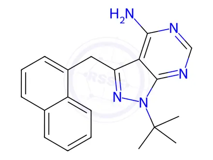 Chemical structure of 4-Amino-1-tert-butyl-3-(1’-naphthylmethyl)pyrazolo[3,4-d]pyrimidine