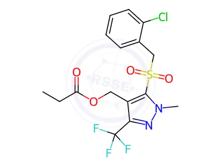 Chemical structure of (5-((2-Chlorobenzyl)sulfonyl)-1-methyl-3-(trifluoromethyl)-1H-pyrazol-4-yl)methyl propionate