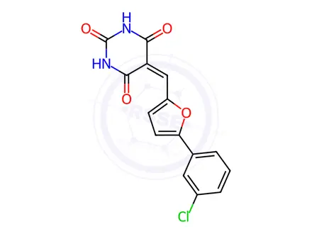Chemical structure of 5-((5-(3-chlorophenyl)furan-2-yl)methylene)pyrimidine-2,4,6(1H,3H,5H)-trione